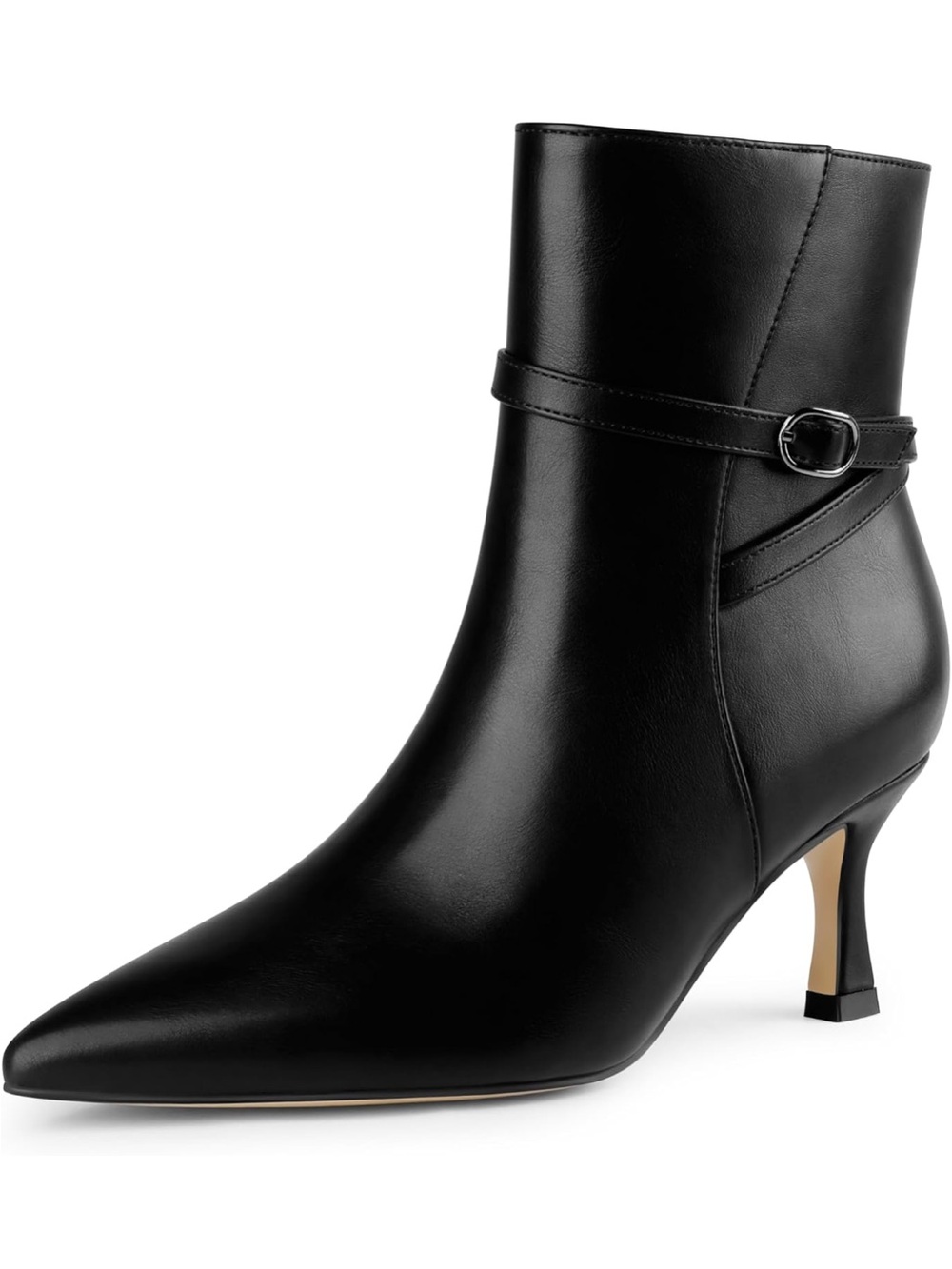 Women's Black Pointed-Toe Ankle Boots - Minimal Buckle Detail